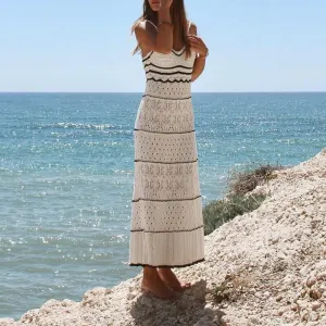 Mary - Elegantes Herbst Weißes Gestricktes Langes Kleid für Damen
