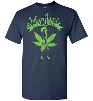 Mary Jane Puff Pass Marijuana Tshirt - Hot Girl In High Heels Bikini Pot Leaf Tee