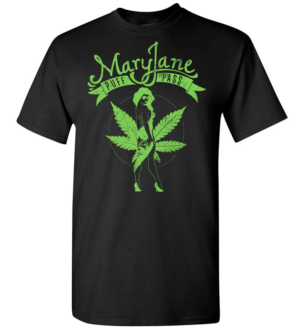 Mary Jane Puff Pass Marijuana Tshirt - Hot Girl In High Heels Bikini Pot Leaf Tee