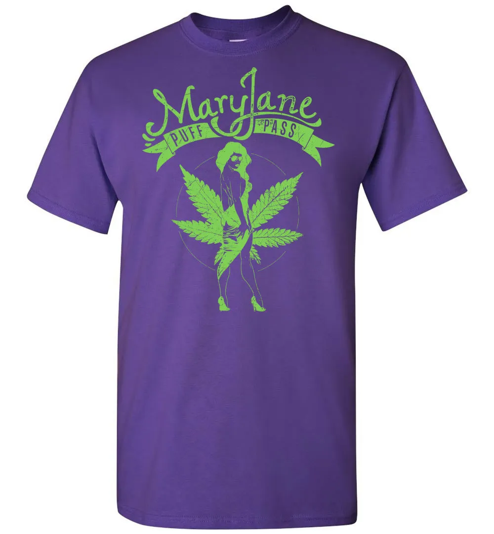 Mary Jane Puff Pass Marijuana Tshirt - Hot Girl In High Heels Bikini Pot Leaf Tee