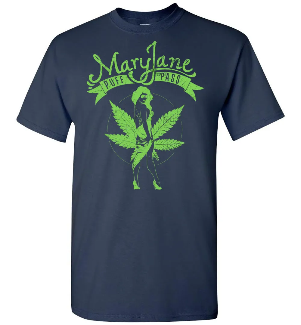 Mary Jane Puff Pass Marijuana Tshirt - Hot Girl In High Heels Bikini Pot Leaf Tee