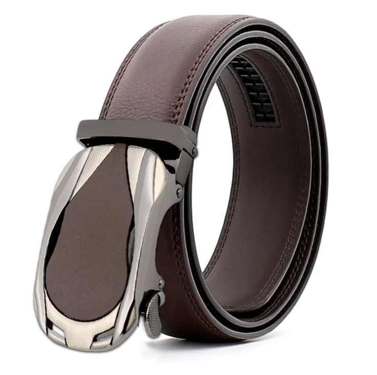 Mens Adjustable Ratchet Slide Buckle Belt - Genuine Leather Automatic Belt with No Holes