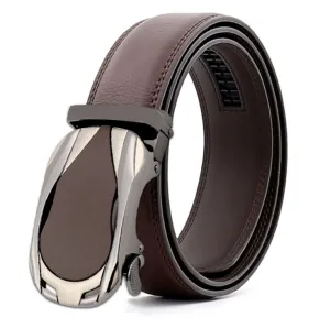 Mens Adjustable Ratchet Slide Buckle Belt - Genuine Leather Automatic Belt with No Holes