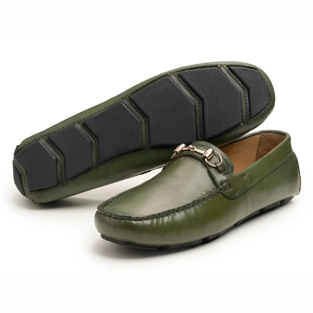 Mens Green Horse Bit Driving Loafers
