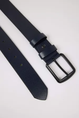 Mens Rectangular Buckle Faux Leather Jean Belt