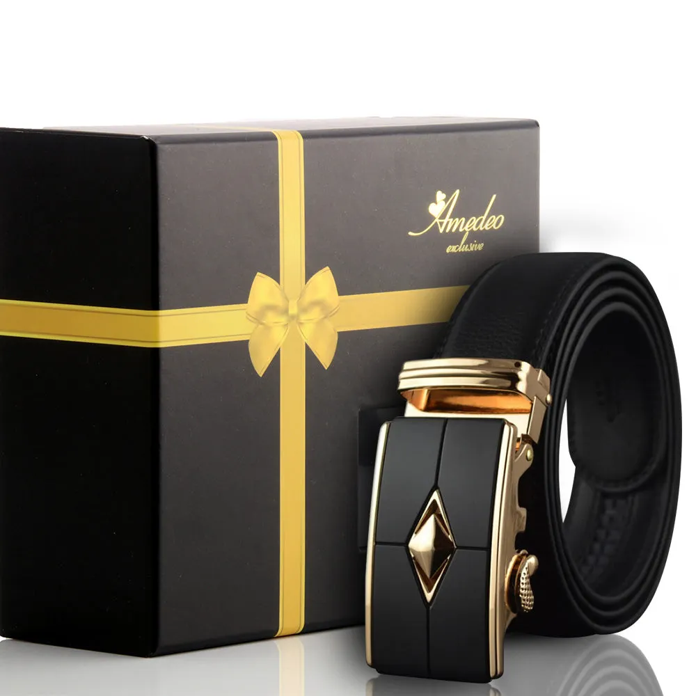 Men's Smart Ratchet No Holes Automatic Buckle Belt in Gold & Black Color