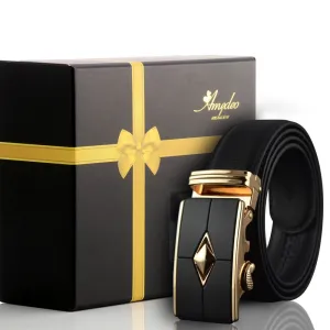 Men's Smart Ratchet No Holes Automatic Buckle Belt in Gold & Black Color