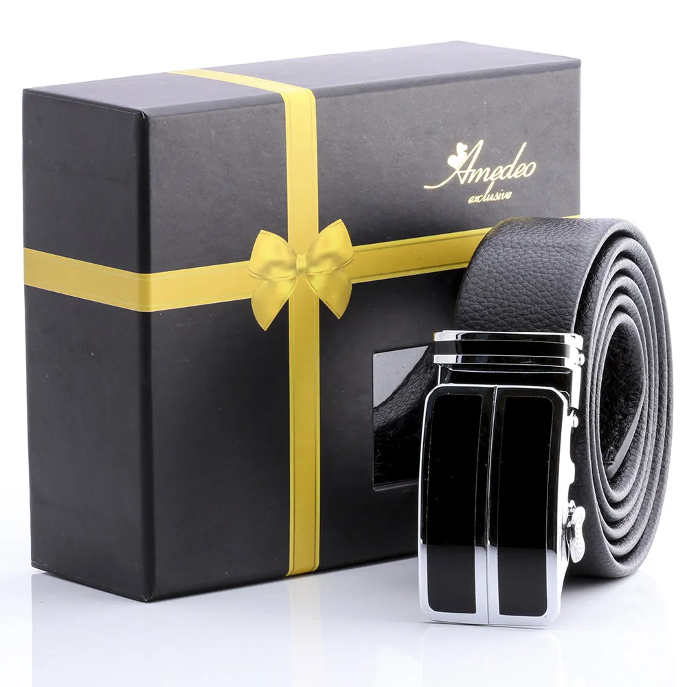 Men's Smart Ratchet No Holes Automatic Buckle Belt in Silver & Black Color
