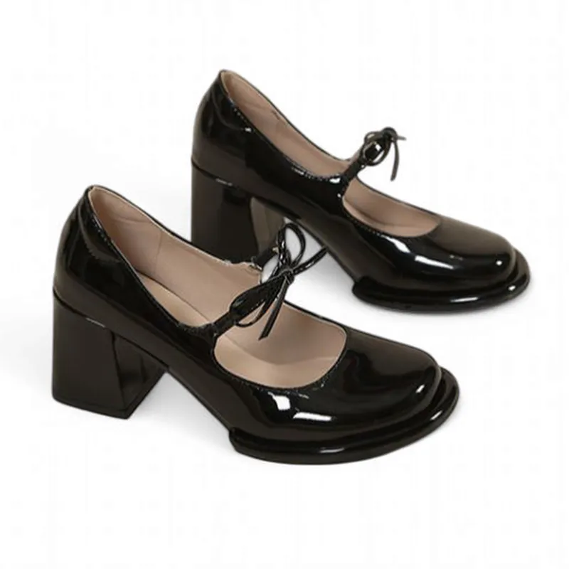 Merendy African Mama chunky heels Mary jane burgundy pumps