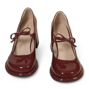 Merendy African Mama chunky heels Mary jane burgundy pumps