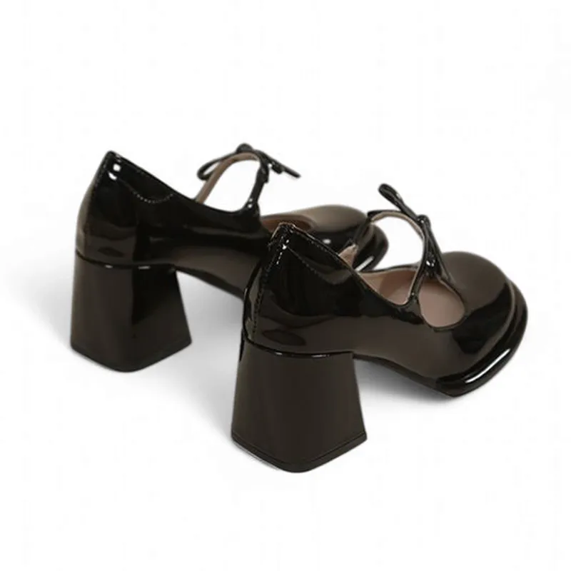 Merendy African Mama chunky heels Mary jane burgundy pumps