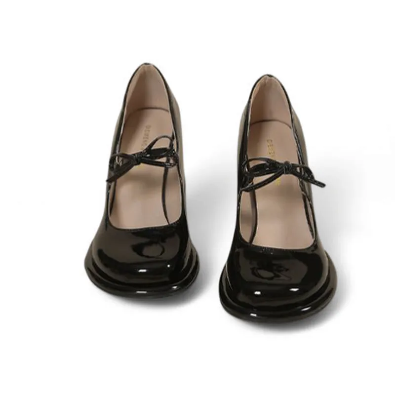 Merendy African Mama chunky heels Mary jane burgundy pumps