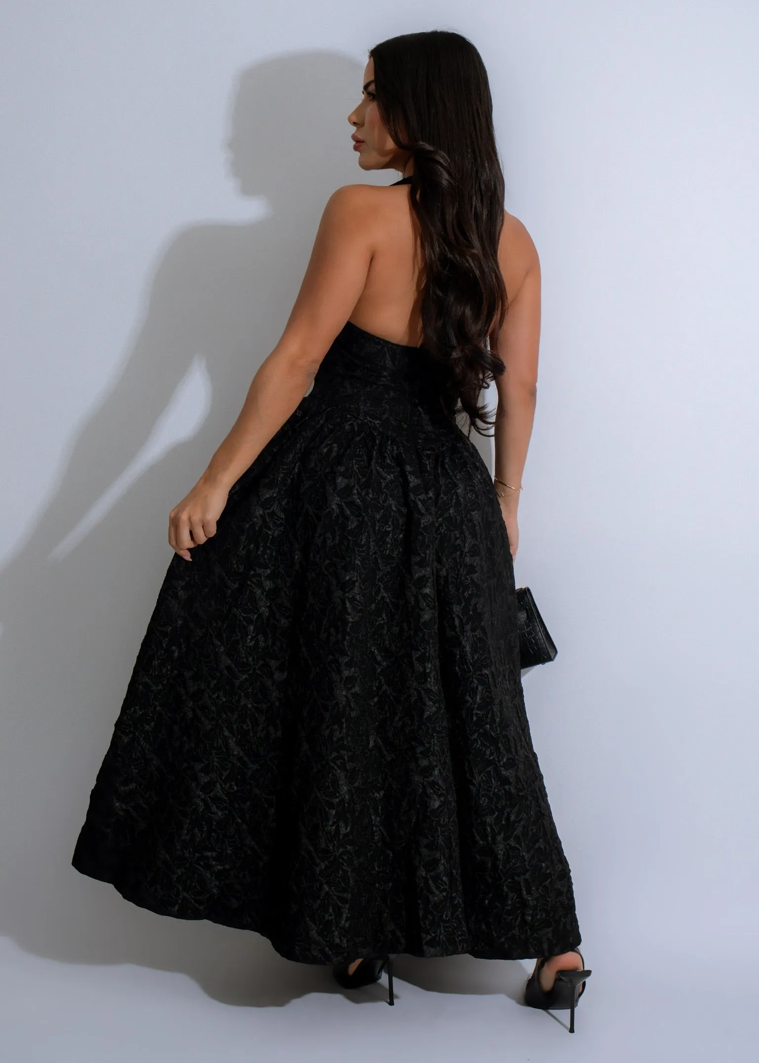 Midnight Bloom Floral Midi Dress Black