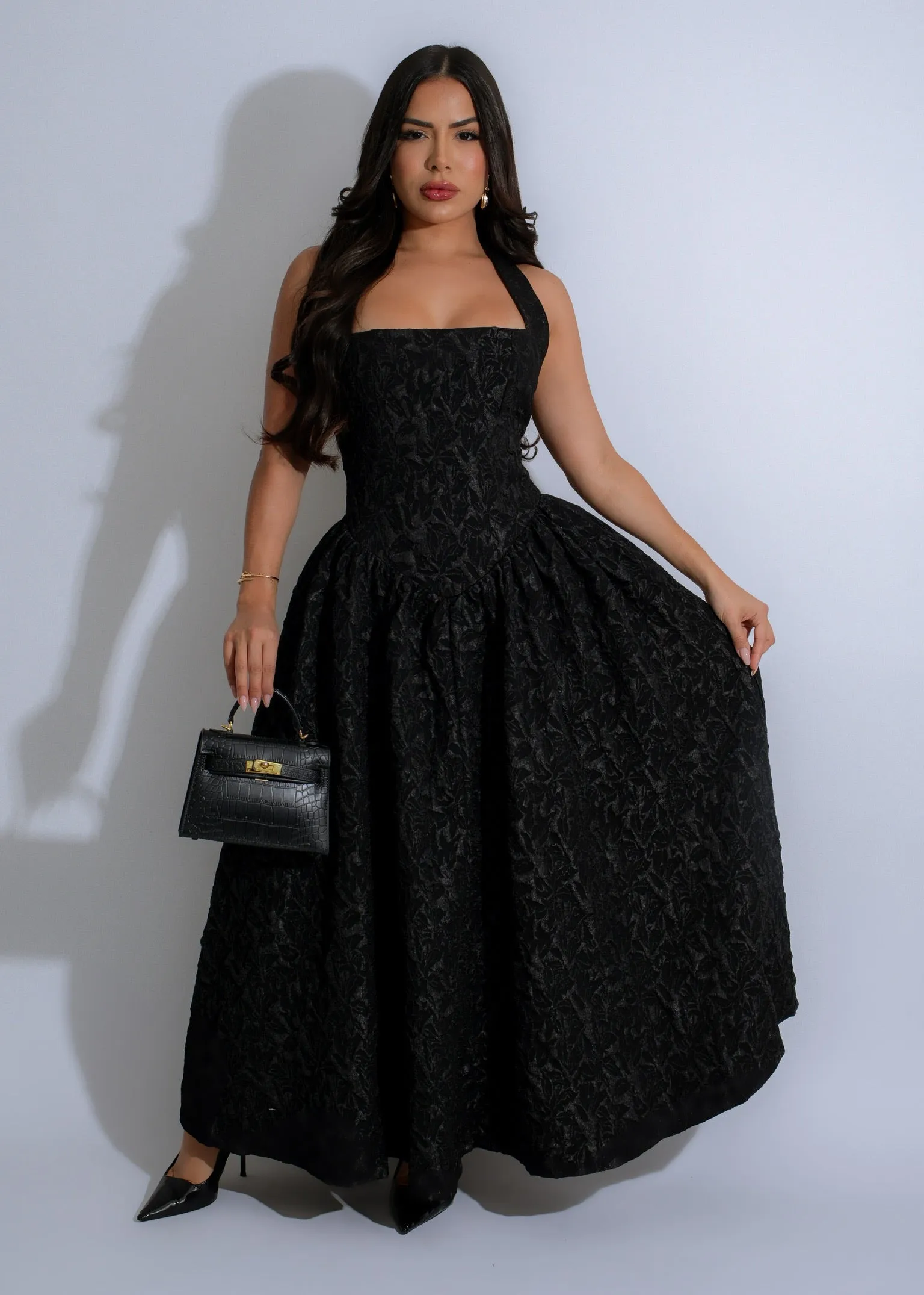 Midnight Bloom Floral Midi Dress Black