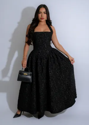 Midnight Bloom Floral Midi Dress Black