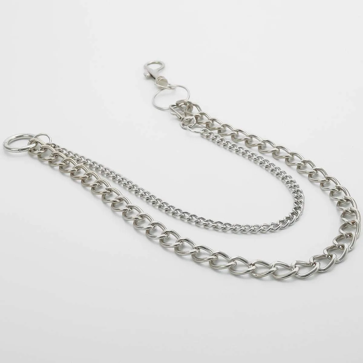 Minimalist Layered Silver Tone Metal Curb Link Trouser Chain
