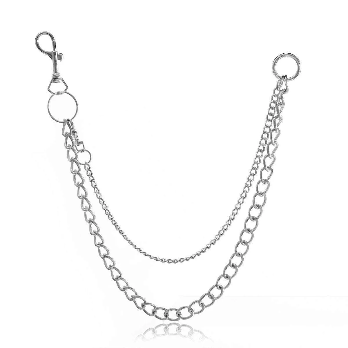 Minimalist Layered Silver Tone Metal Curb Link Trouser Chain