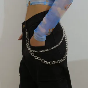 Minimalist Layered Silver Tone Metal Curb Link Trouser Chain