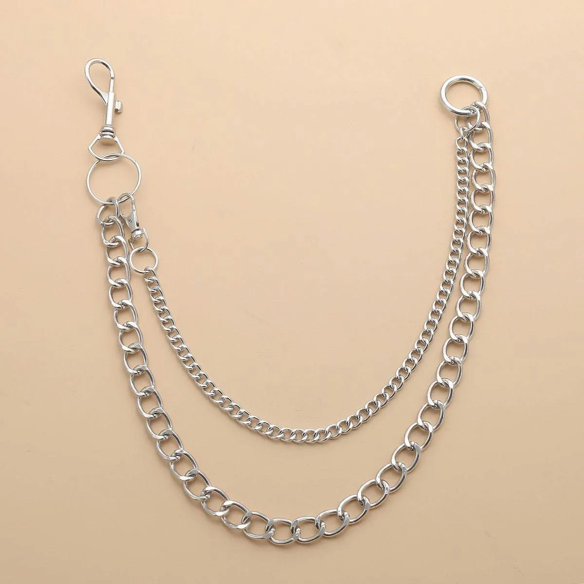 Minimalist Layered Silver Tone Metal Curb Link Trouser Chain