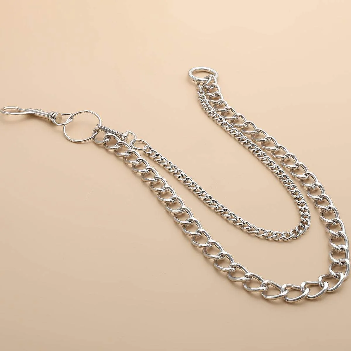 Minimalist Layered Silver Tone Metal Curb Link Trouser Chain
