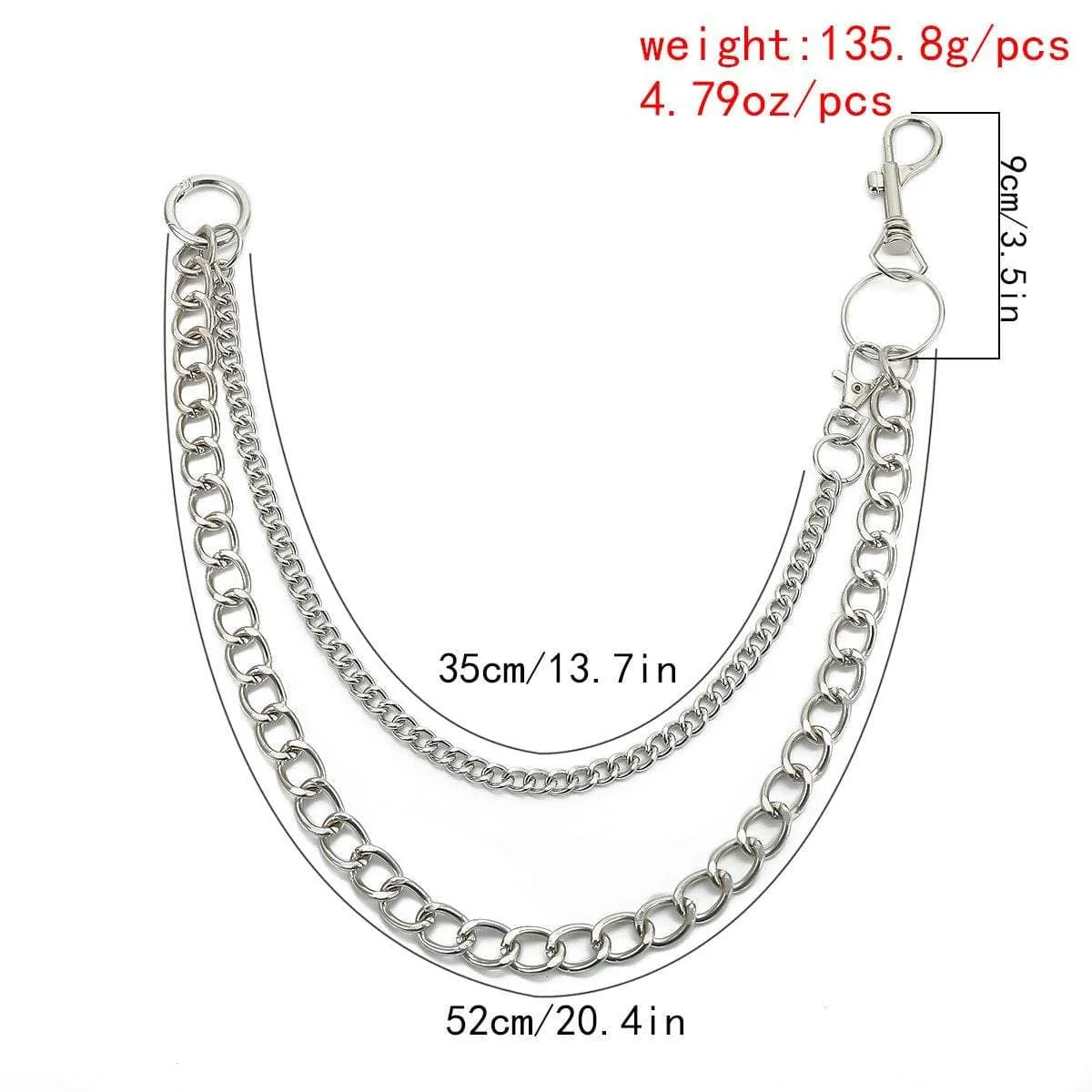 Minimalist Layered Silver Tone Metal Curb Link Trouser Chain