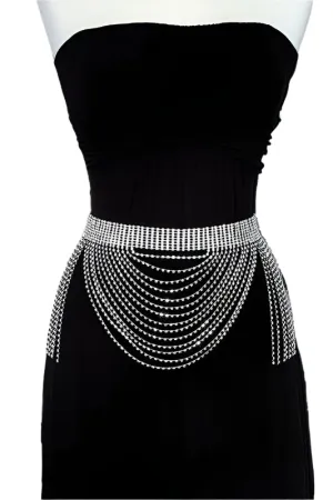Misty Blue Royal - Rhinestone Dangling Fringe Belt
