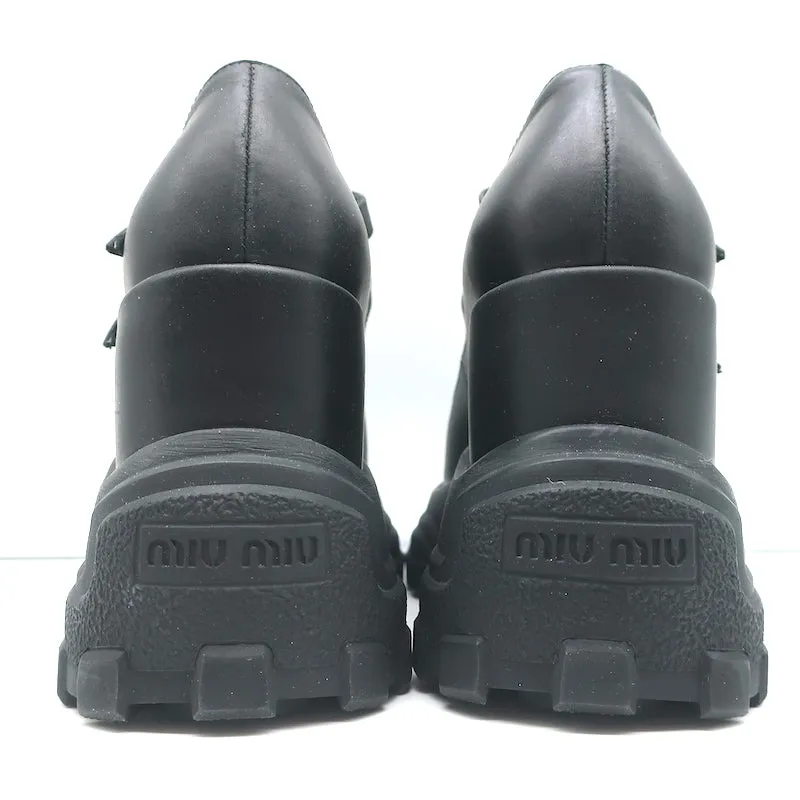 Miu Miu Platform Mary Jane Wedge Sneakers Black Leather Size 35
