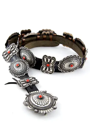 Narrow Repousse Coral Concho Belt