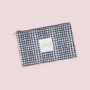 Navy Brushstroke Plaid Personalized Zipper Pouch