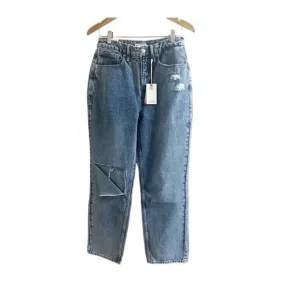 NEW Good American Women 90s Mom Jeans Size 6/28 Straight Leg Denim Ripped