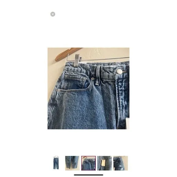 NEW Good American Women 90s Mom Jeans Size 6/28 Straight Leg Denim Ripped