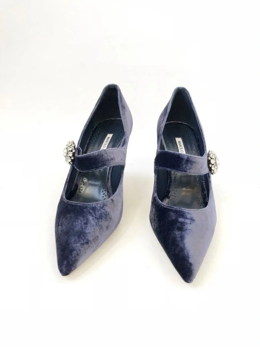 NEW Manolo Blahnik Velvet Mary Jane Pump Size 41 It (11 Us)