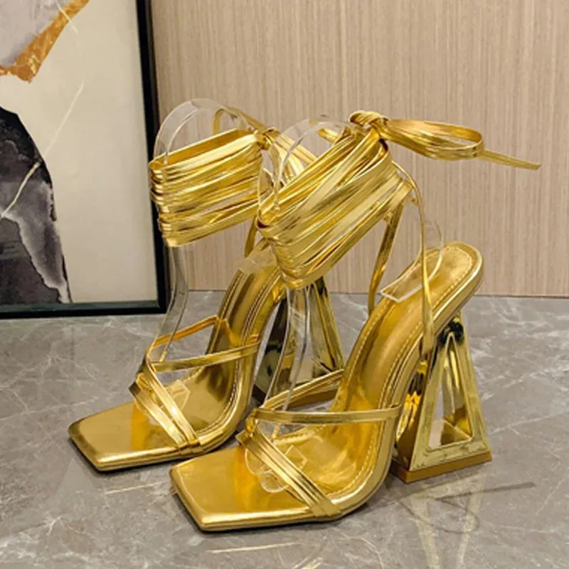 New Style Summer  Chic Triangle Thick Heels Gladiator Sandals Women