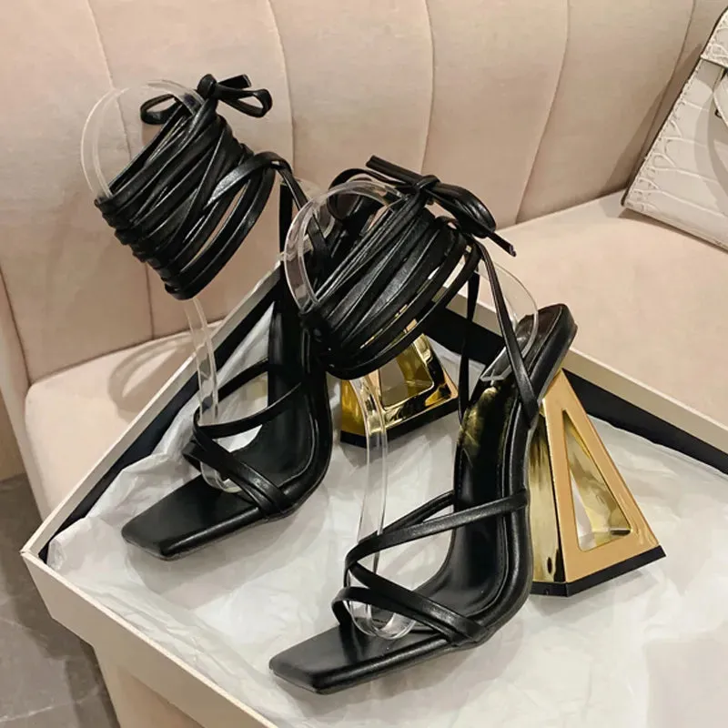 New Style Summer  Chic Triangle Thick Heels Gladiator Sandals Women