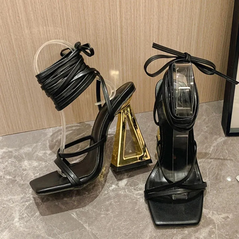 New Style Summer  Chic Triangle Thick Heels Gladiator Sandals Women