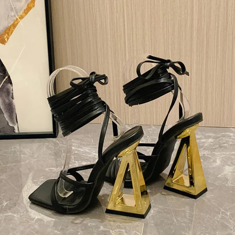 New Style Summer  Chic Triangle Thick Heels Gladiator Sandals Women