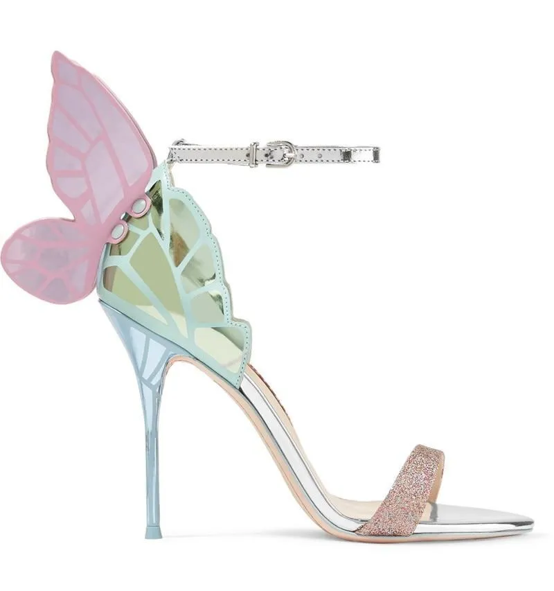 Newest metallic embroidered leather sandals angel wings pumps bridal shoes