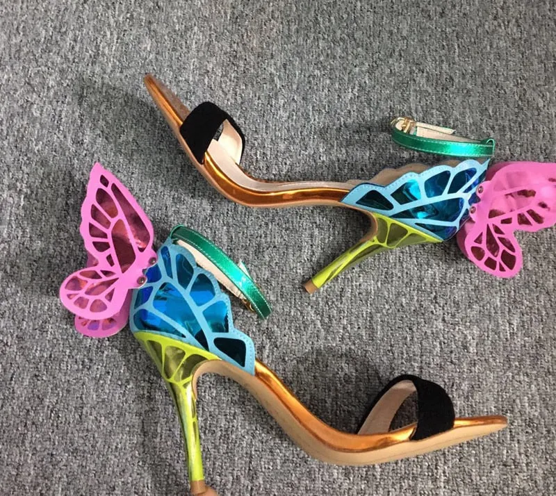 Newest metallic embroidered leather sandals angel wings pumps bridal shoes
