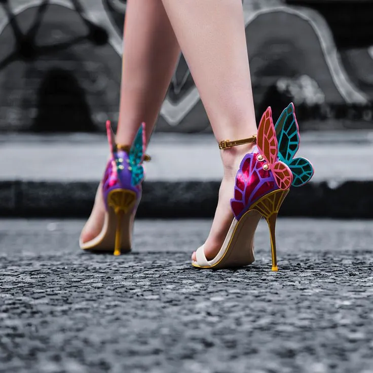 Newest metallic embroidered leather sandals angel wings pumps bridal shoes