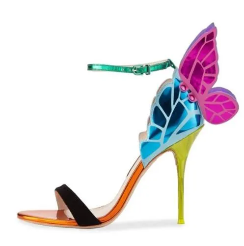 Newest metallic embroidered leather sandals angel wings pumps bridal shoes