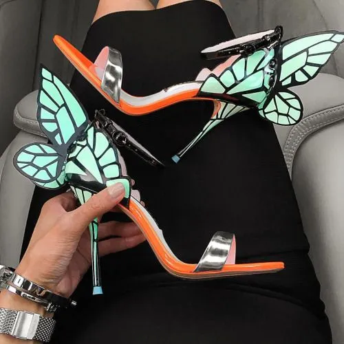 Newest metallic embroidered leather sandals angel wings pumps bridal shoes