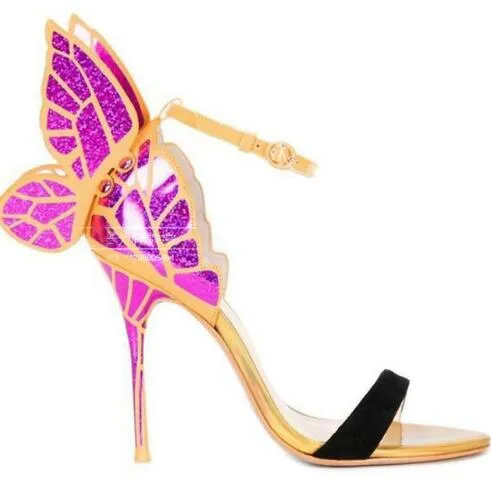 Newest metallic embroidered leather sandals angel wings pumps bridal shoes