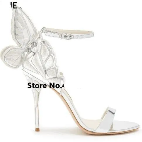 Newest metallic embroidered leather sandals angel wings pumps bridal shoes