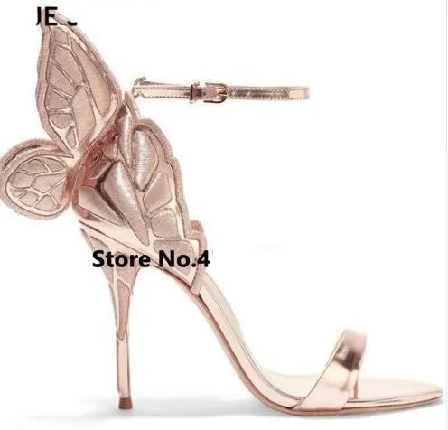 Newest metallic embroidered leather sandals angel wings pumps bridal shoes