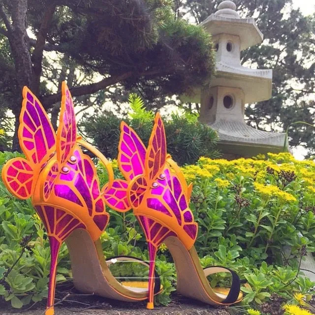 Newest metallic embroidered leather sandals angel wings pumps bridal shoes