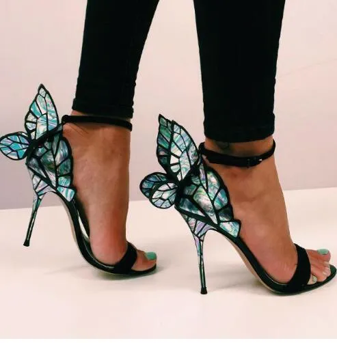 Newest metallic embroidered leather sandals angel wings pumps bridal shoes