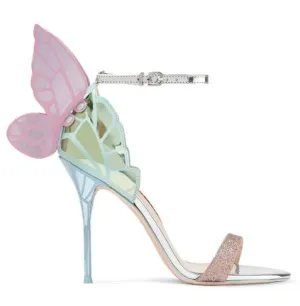 Newest metallic embroidered leather sandals angel wings pumps bridal shoes