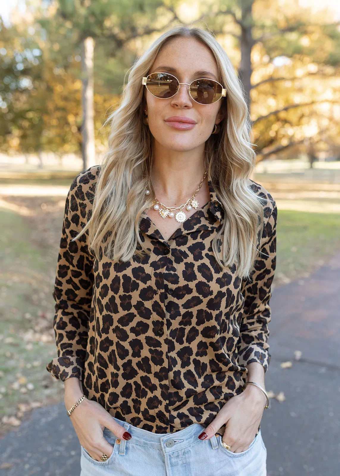 Nina Leopard Button Top