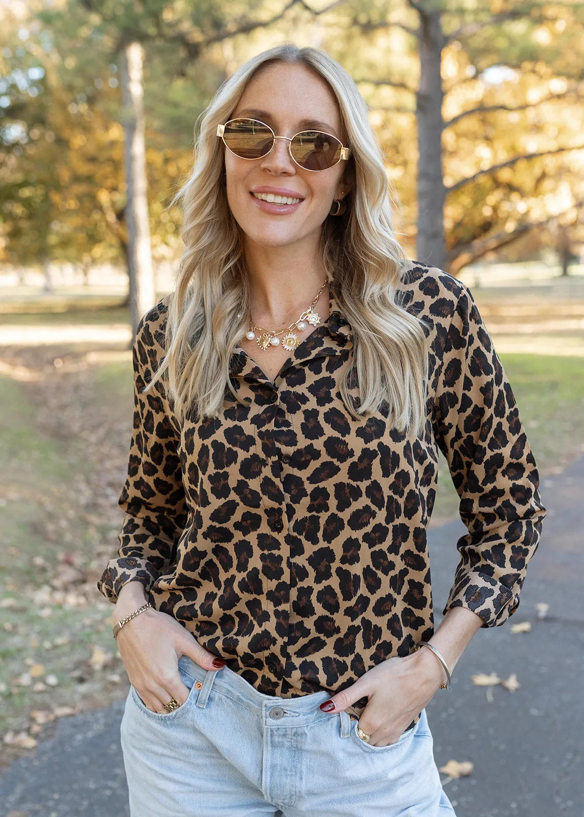 Nina Leopard Button Top