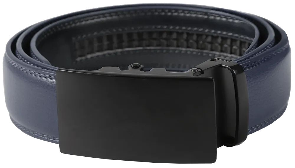 NO HOLE RACHET BELT WITH EMBROIDERED INITIALS OR PLAIN, SMOOTH BUCKLE